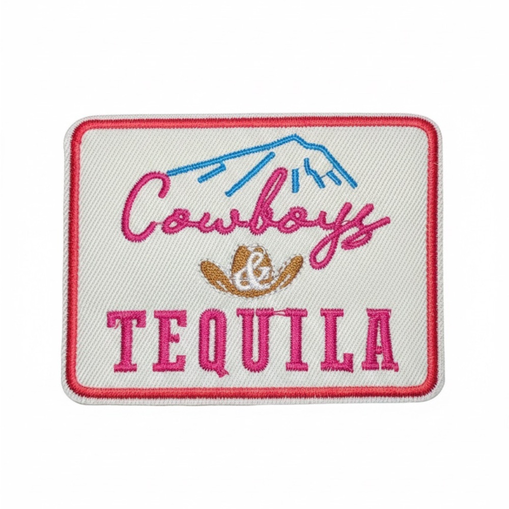 Cowboys & Tequila Embroidered Iron On Patch 3x4” Western DIY